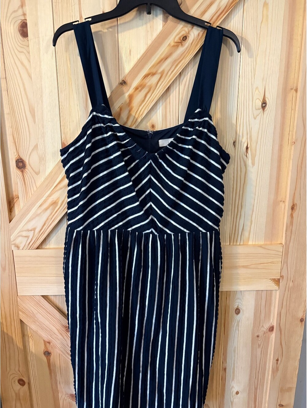LOFT Navy and White Striped Textured Dress Size 18 NWT